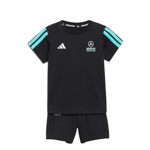 Image of adidas Unisex Baby MERCEDES - AMG PETRONAS FORMULA 1 TEAM DNA BABY JOGGER SHORT SLEEVE, black/semi mint rush, 3-6 Months