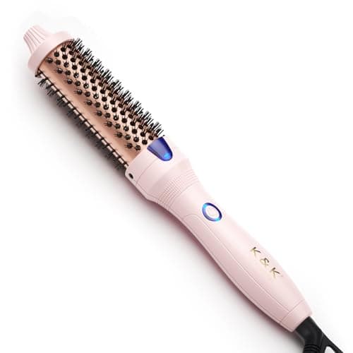 Image of K&K Thermal Brush Keratin Protect Heated Barrel Hot Hair Brush Ionic Smooth Shine Volumize Comb Dual Voltage Hair Straightener Curler Styling Tool 32 mm UK Plug (Pink, 32mm)