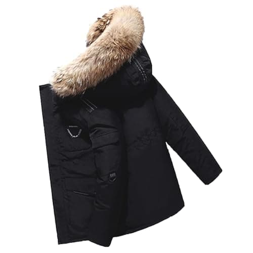 Image of Men's Down Jacket Big Goose Autumn And Winter Thickened Coat Canada Style Warm Snow Coat With Hood Waterproof Ski Coats (Color : Noir, Size : XL)