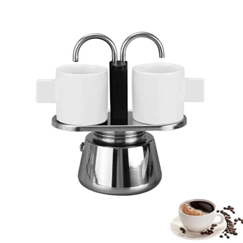 Image of Gsycle Dual Pipe Moka Pot, 2 Cup Stovetop Double Spout Espresso Maker Moka Coffee Maker Stove Top Coffee Percolator 100ML Moka Pot for Home Outdoor Camping