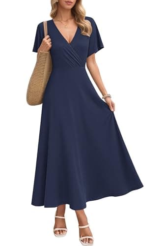 Image of AUSELILY Maxi Dress for Women - Summer Casual Long Dresses for Ladies with Pockets Navy Blue 3XL