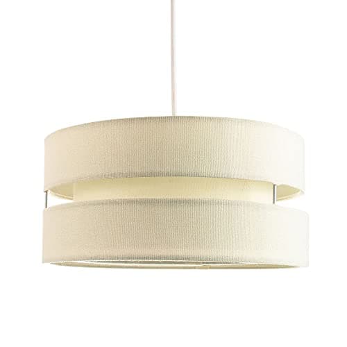Image of Contemporary Quality Cream Linen Fabric Triple Tier Ceiling Pendant Light Shade | 60w Maximum | Designer Style | 26cm Diameter by Happy Homewares