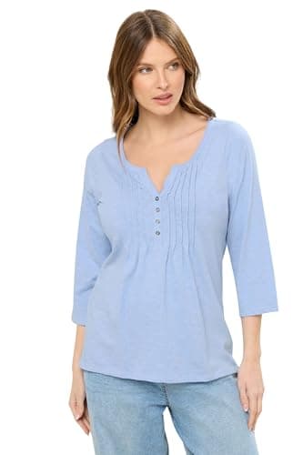 Image of M&Co Cotton Henley Top - Women's Light Blue