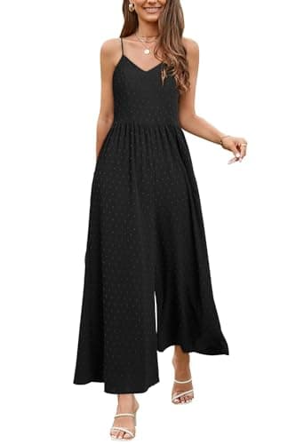 Image of LAISHEN Jumpsuit for Women UK Playsuits Wide Leg Dressy Pants Overall Ladies Summer Casual Dungarees Romper with Pockets (Black, XL)