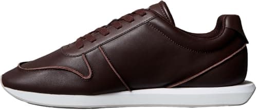 Image of Calvin Klein Men's Retro Runner LACE UP LTH Pinch YM0YM01455 Low Top, Red (Bordeaux/Oyster/White/Desert Taupe), 10