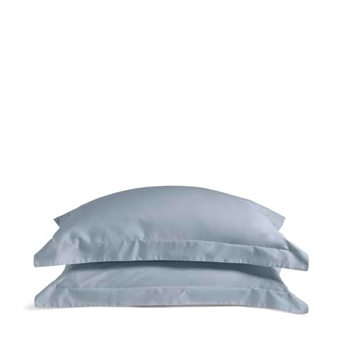 Image of Luxury 100% Organic Cotton Edged Pillowcases | Oxford Border Pillow cases 50 x 75cm | Luxurious Hotel Quality Pure Cotton | Percale or Sateen Finish | Nordic Sky - Soft & Smooth