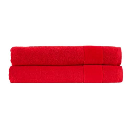 Image of Christy Prism Bath Sheet Set | 2 pieces | Vibrant Colours | 100% Turkish Cotton | Super Soft and Fluffy | Quick Dry | Fire Engine Red
