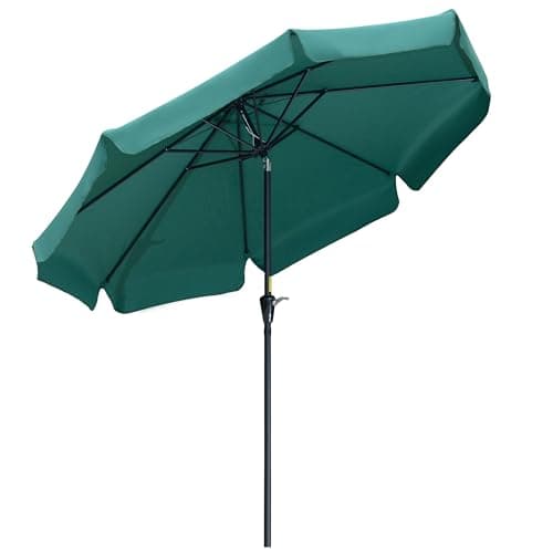 Image of Outsunny 2.7m Patio Parasol Garden Umbrellas with Aluminium Pole, UPF 50+ Outdoor Sun Shade Table Umbrella with Tilt, Crank, 8 Ribs, Ruffles, Green