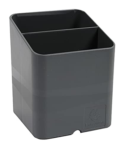 Image of Exacompta - Ref 67707D - Pen Pot PEN-CUBE - 74 x 74 x 93mm in Size, 2 Compartments for Organising Pens & Pencils, Groove Underneath to Feed Cables - Office Mouse Grey