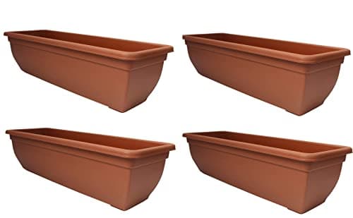 Image of Optimal Products Bel Trough Plant Pot Plastic Winchester Bel Garden Flower Patioectangle Planter UK (4PC, Terracotta 60cm), 46cm & 60cm