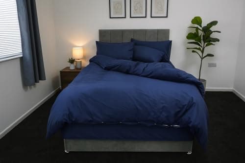 Image of ARLINENS Plain Dyed Duvet Quilt Cover Bedding Set With Pillowcase in following colours and Sizes (Single, Navy Blue)