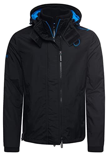 Image of Superdry Men's Pop Arctic SD Windcheater with Hood and Zip, Black/Super Denby Logo Design, l