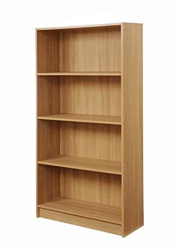 Image of Timber Art Design UK Bookcase 4 Tier Storage Open Floor Mount Industrial Rack Display Shelving Organiser Cubes Unit For Living Room, Office, Study Room Furniture, Oak - W80 x H150 x D30cm