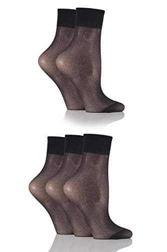 Image of SockShop Ladies 5 Pair 15 Denier Ankle Highs Black 4-8 Ladies