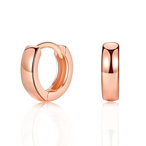 Image of Rose Gold Earrings, 925 Sterling Silver Post Lightweight Sleeper Hoop Earring for Women Girls Gifts Diameter 14mm Thickness 3mm