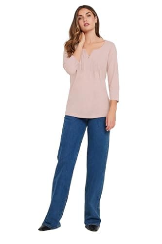Image of Long Tall Sally - LTS Tall Cotton Henley Top - Women's Light Pink