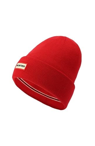 Image of Hunter Women's Play Essential Cuff Beanie, Hat with Brand Logo, Comfortable & Warm Accessory, Red, One Size