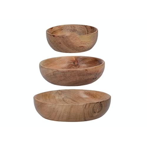 Image of Artesà Wooden Salad Serving Bowls, Food Serving Dishes, Acacia Wood Appetiser Plates, 12.4cm (5''), 10.2cm (4''), and 8cm (3''), Set of 3, Brown