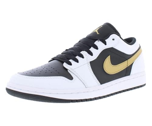 Image of Air Jordan 1 Low Men's Shoes (553558-172, White/Metallic Gold-Black), White/Metallic Gold-black, 8 UK