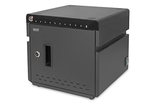 Image of DIGITUS charging cabinet for desks - 10 charging spaces - up to 14 inches - UV-C lamp - storage and charging of smartphones, notebooks and tablets - door with lock