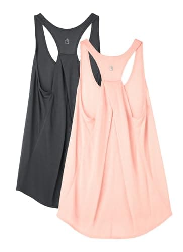 Image of icyzone Women's Workout Tank Tops Gym Athletic Running Tops Racerback Sleeveless Yoga Shirt Loose Fit, 2-Pack (Dark Grey/Flush Pink, L)