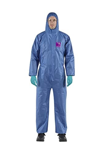 Image of Ansell AlphaTec 1500 Model 138, Disposable Work Overall with Hood, Chemical Protection Type 5/6, Water Repellent Coverall Suit, Industrial Safety Workwear, Men Women, Blue, Size L (1 Unit)