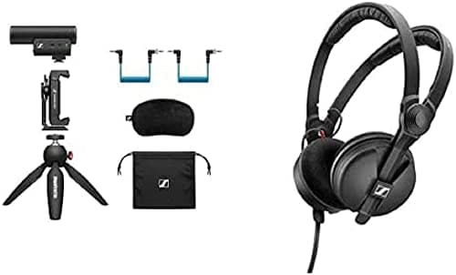 Image of Sennheiser Professional MKE 400 + Mobile Kit: On-Camera Microphone with Smartphone Clamp & Manfrotto PIXI Mini Tripod HD 25 Special Edition Closed-Back Headphones