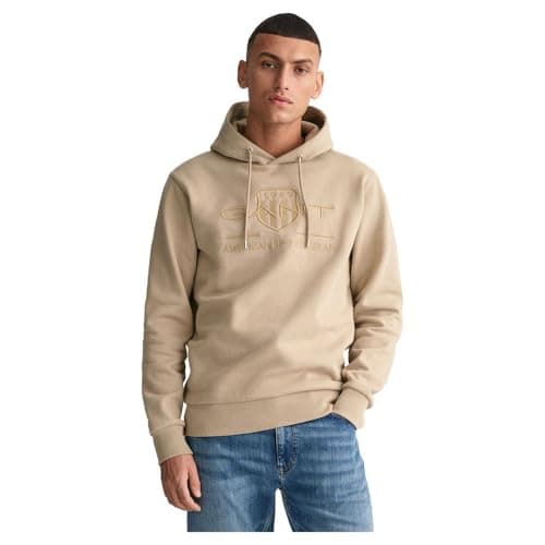 Image of GANT Men's Reg Tonal Shield Hoodie, Concrete Beige, L