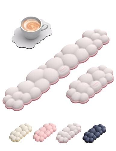 Image of VAYDEER Cloud Wrist Rest – White & Pink Dual-Tone Keyboard Wrist Rest Cushion, Ergonomic Cloud-Shaped Memory Foam Palm Support, Non-Slip Base, Cute Desk Accessory for Typing, Gaming & Office