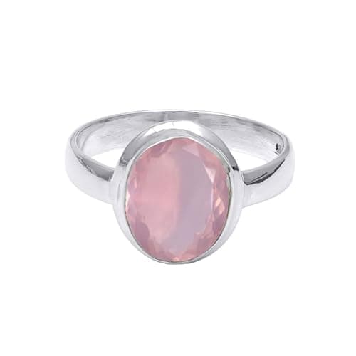 Image of NILOY Rose Quartz Gemstone 925 Sterling Silver Handmade Ring For Men And Women All UK Size Ring Boho Silver Ring Jewelry PGR-018AS_Y
