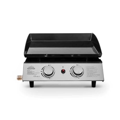 Image of Dellonda 2 Burner Portable Gas Plancha 5kW BBQ Griddle, Stainless Steel - DG21