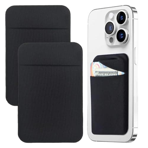 Image of GXAHSOL 2 Pack Black Cell Phone Pocket Self Adhesive Card Holder, Lycra Fabric Stick On Phone Wallet Sleeve, Slim Stretchy Card Pocket for ID Credit Cards, Fits Most Smartphones and Cases