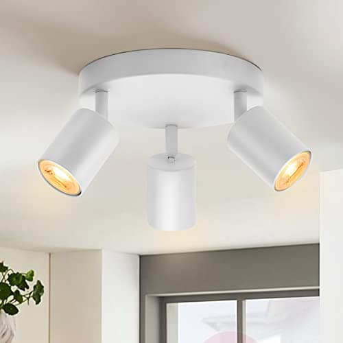 Image of wowatt Ceiling Spotlight Rotatable 3 Way Spot Light GU10 Modern Ceiling Lights Indoor White Round LED Spotlight Ceiling Fitting Adjustable for Kitchen Bedroom Hallway, GU10 Bulb Not Included