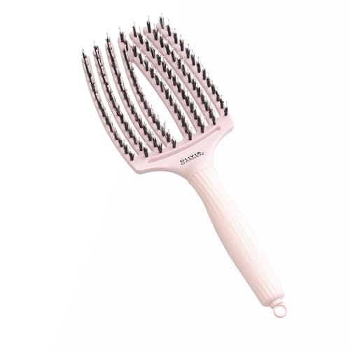 Image of Olivia Garden Fingerbrush Care Iconic - Large - Pastel Pink - Detangling Hairbrush with Boar & Nylon Bristles for Ultimate Shine & Smooth Styling