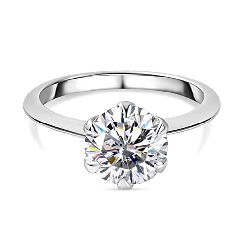 Image of TJC Moissanite Solitaire Ring for Women Engagement Ladies Rings in 9ct White Gold Size K Prong Setting Metal Wt. 1.44 Grams