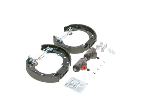 Image of Bosch KS649 Kit Super Pro - Rear drum brake kit - 1 pre-assembled set, 2 wheel brake cylinders, 4 brake shoes