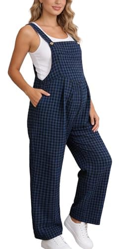 Image of FEOYA Pregnancy Wide Leg Jumpsuit Maternity Baggy Loose Dungarees Casual Sleeveless Halter Overalls Elegant Rompers Long Pants L