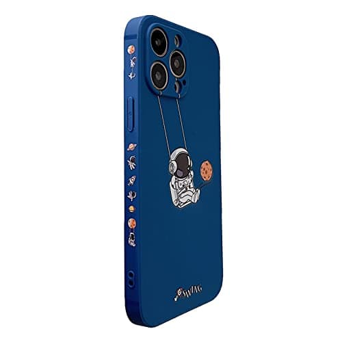 Image of Yonds Queen Cute Case for iPhone 7 Plus / 8 Plus, Cool Cartoon Swing Astronaut Planet Moon Design, Soft TPU Bumper, Wireless Charging Compatible, Blue