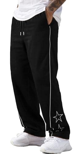Image of AIEOE Y2K Streetwear for Men Hip Hop Baggy Sweatpants Straight Leg Stars Track Casual Pant Light Weigh Loose Embroidery Trousers Black