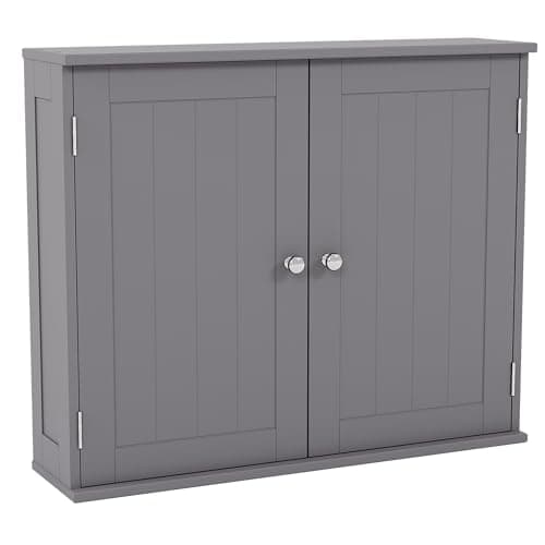 Image of Bath Vida Priano Bathroom Cabinet Double Door Wall Mounted Storage Shelf, Grey