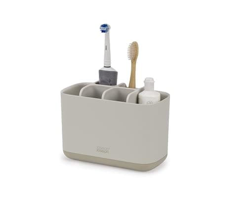 Image of Joseph Joseph Easy-Store - Toothbrush Holder Caddy, Bathroom Storage, Large - Matt Finish, Ecru