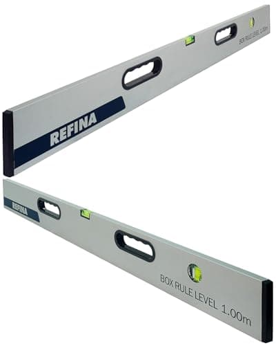 Image of REFINA 3'4” (1.00m) Box Rule Level with 2 Handle Grips, Horizontal & Vertical Spirit Level Vials - 100 x 18mm Slim Box Section Profile for Walls & Floors - Lightweight & Durable Aluminium Construction