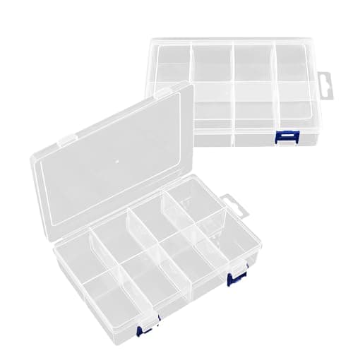 Image of TONGIHS 2 Pcs Bead Storage Box, Square Empty Clear Plastic Organizer Storage Box Containers with Hinged Lids, Compartment Storage Boxes, for Collecting Small Items, Beads, Jewelry