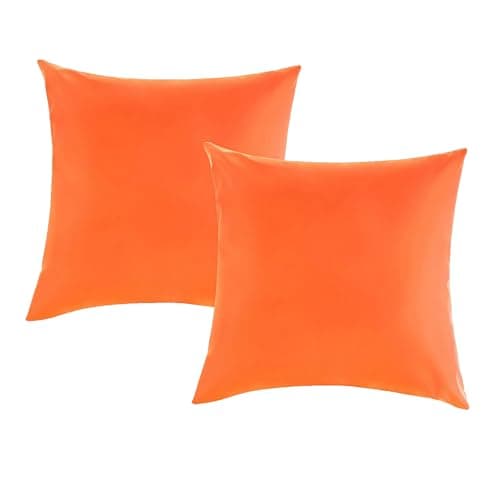 Image of ASTRQLE 2 Pack Waterproof Outdoor Pillow Covers 18x 18 Inch PVC Coated Square Cushion Cases for Garden Patio Sofa Balcony Tent Decorative Throw Pillow Shells Orange