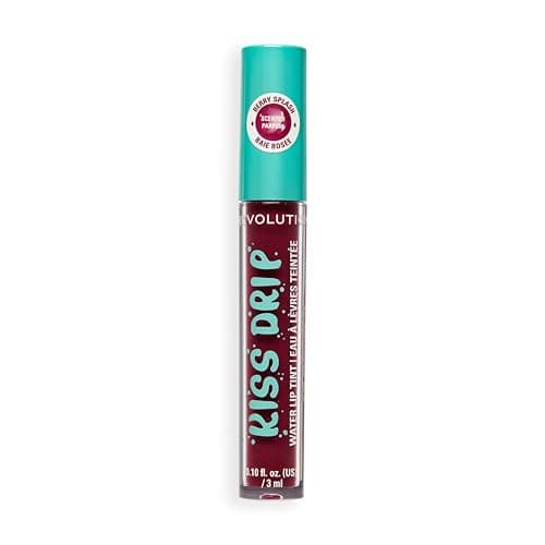 Image of Revolution Kiss Drip Water Lip Tint, Hydrating Tinted Lip Gloss with Shea Butter & Vitamin E, Buildable Colour, Berry Splash, 3ml
