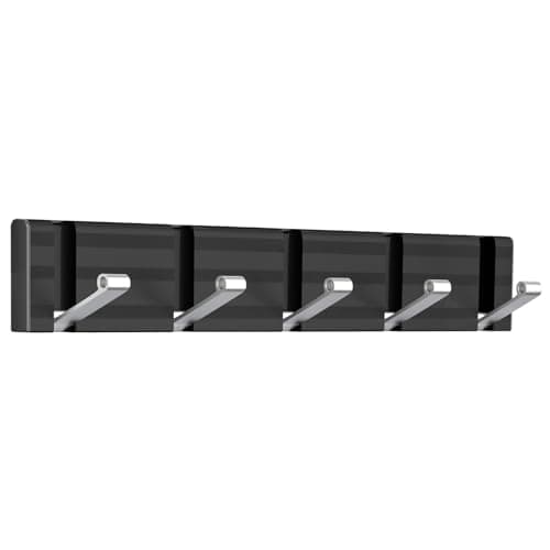Image of Wisfame Wall Coat Racks with 5 Folding Hooks,Modern Coat Hooks Wall Mounted,Space-Saving Coat Hanger for Entryway,Bedroom,Wall,Door(Black Silver)