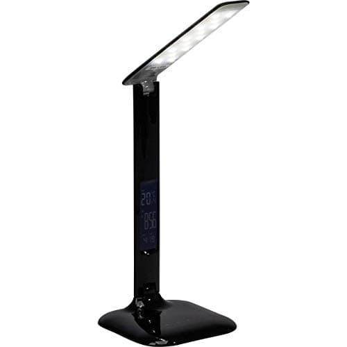 Image of Brilliant Glenn LED Desk Lamp with Touch Dimmer 55 cm Swivelling CCT Light Temperature Setting USB Port Temperature Display Calendar Function Alarm Function Black Office 300 Lumen