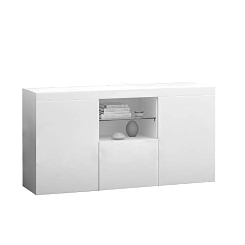 Image of Panana Modern Hight Gloss Front Livingroom Cabinet with 3 Door, RBG LED Cupboard Sideboard Display Storage TV Unit Stand (White2)