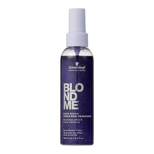 Image of Schwarzkopf Professional BLONDME Bond Repair Purple Spray Conditioner Leave In Neutralizing Yellow Undertones For Colored Lighthened Bleached Hair Deeply Nourishing And Detangling 150 ml
