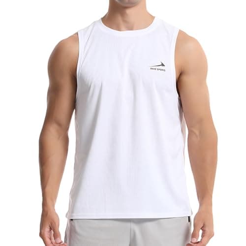 Image of Men's Sleeveless Tank Top Running Gym Quick-Drying Vest Sports T-Shirt White L
